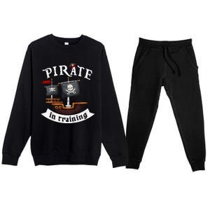 Little Pirate In Training Boy Funny Pirate Premium Crewneck Sweatsuit Set