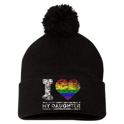 LGBT Pride I Love My Daughter Rainbow Support Family Lover Pom Pom 12in Knit Beanie