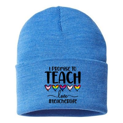 Lgbtq Pride I Promise To Teach Love Teacher Life Gift Sustainable Knit Beanie