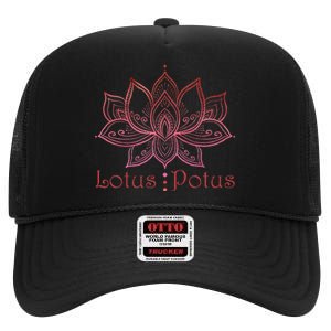 Lotus Potus In Red And Shades High Crown Mesh Back Trucker Hat