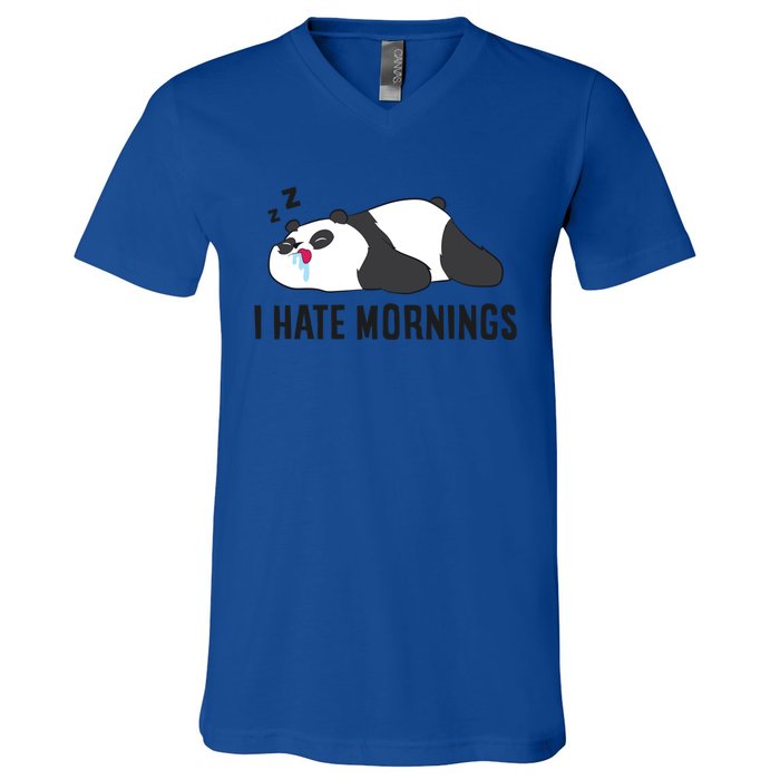 Lazy Panda I Hate Mornings Funny Panda Sleeping Pyjama Gift V-Neck T-Shirt