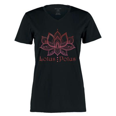 Lotus Potus In Red And Shades Women's Momentum V-Neck T-Shirt