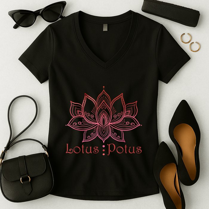 Lotus Potus In Red And Shades Women's V-Neck T-Shirt