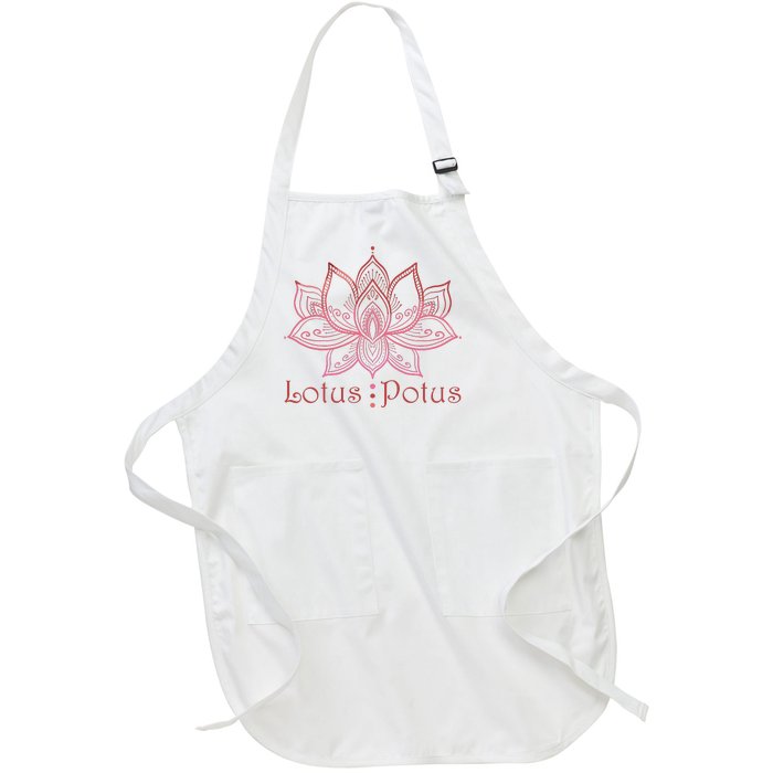 Lotus Potus In Red And Shades Full-Length Apron With Pockets