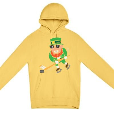 Leprechaun Playing Ice Hockey St Patricks Day Gift Premium Pullover Hoodie