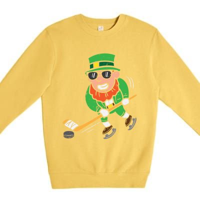 Leprechaun Playing Ice Hockey St Patricks Day Gift Premium Crewneck Sweatshirt