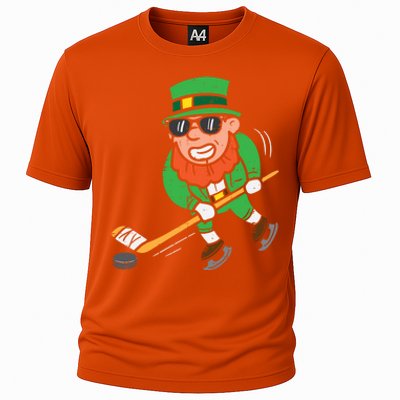 Leprechaun Playing Ice Hockey St Patricks Day Gift Cooling Performance Crew T-Shirt