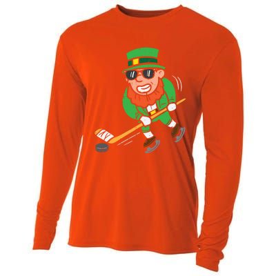 Leprechaun Playing Ice Hockey St Patricks Day Gift Cooling Performance Long Sleeve Crew