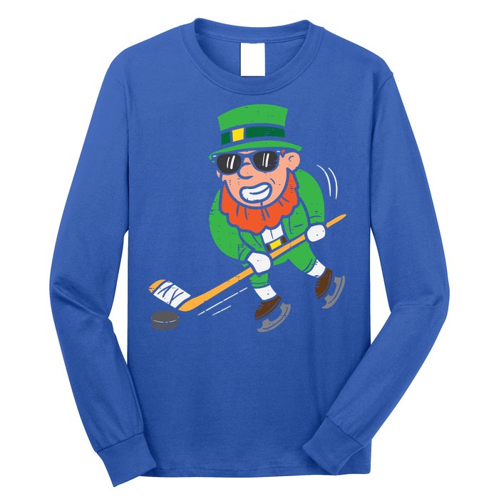 Leprechaun Playing Ice Hockey St Patricks Day Gift Long Sleeve Shirt