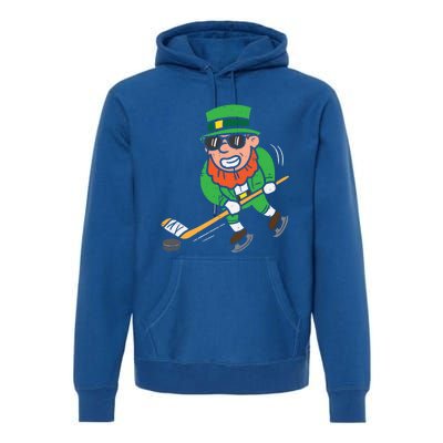 Leprechaun Playing Ice Hockey St Patricks Day Gift Premium Hoodie