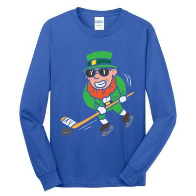 Leprechaun Playing Ice Hockey St Patricks Day Gift Tall Long Sleeve T-Shirt