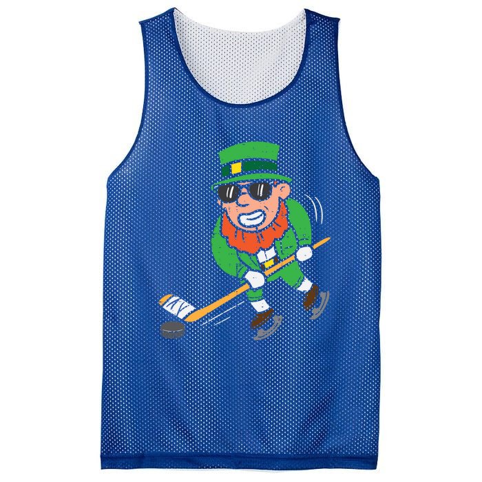 Leprechaun Playing Ice Hockey St Patricks Day Gift Mesh Reversible Basketball Jersey Tank