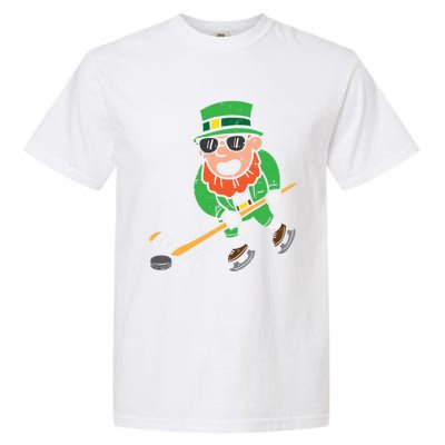 Leprechaun Playing Ice Hockey St Patricks Day Gift Garment-Dyed Heavyweight T-Shirt