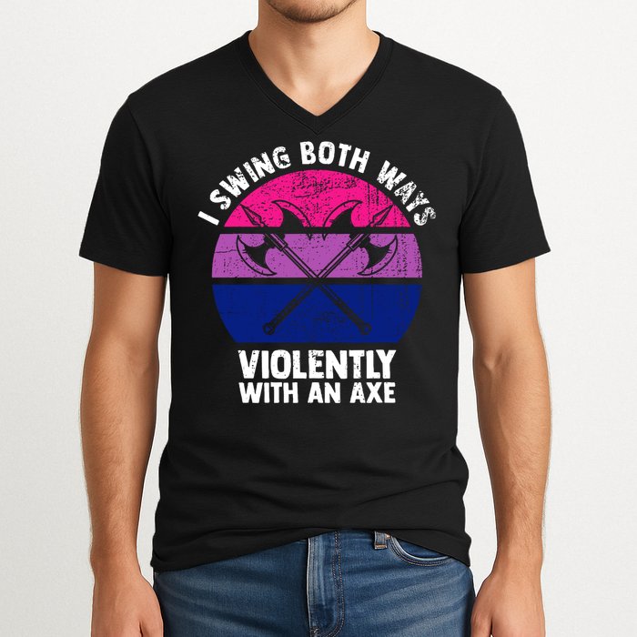 Lgbt Pride I Swing Both Ways Violently With An Axe V-Neck T-Shirt