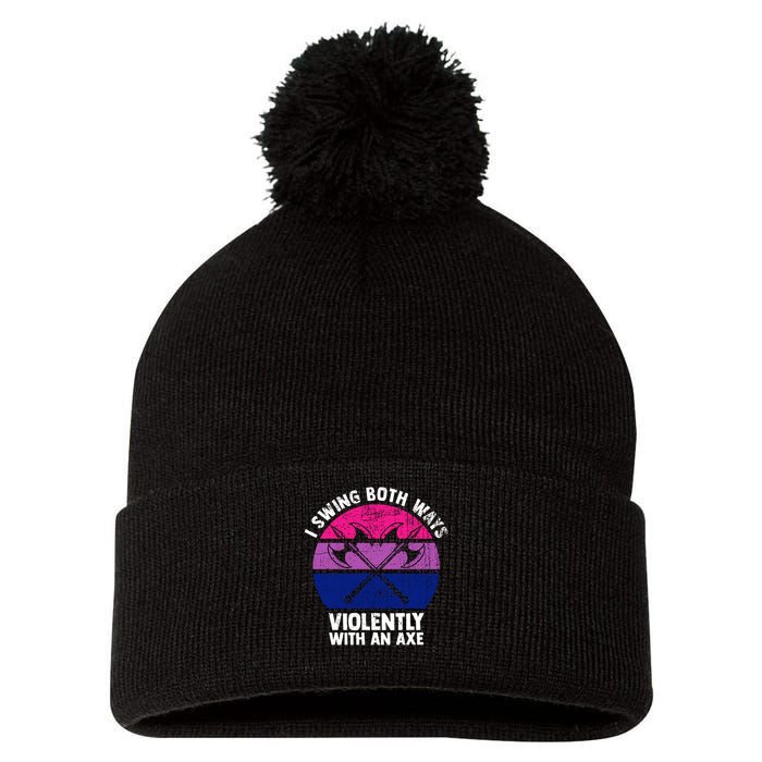 Lgbt Pride I Swing Both Ways Violently With An Axe Pom Pom 12in Knit Beanie