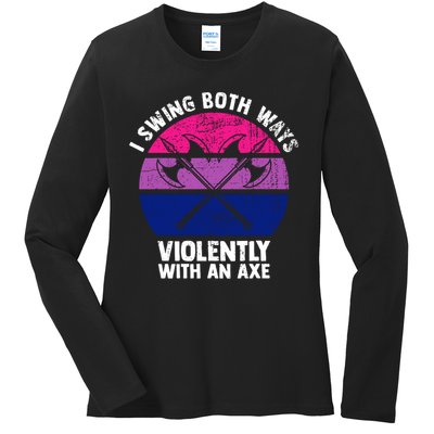 Lgbt Pride I Swing Both Ways Violently With An Axe Ladies Long Sleeve Shirt