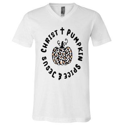 Leopard Pumpkin Jesus Christ Pumpkin Spice for Thanksgiving V-Neck T-Shirt