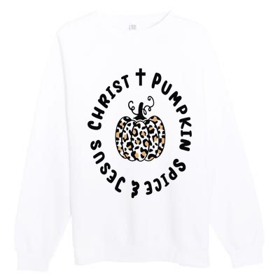 Leopard Pumpkin Jesus Christ Pumpkin Spice for Thanksgiving Premium Crewneck Sweatshirt