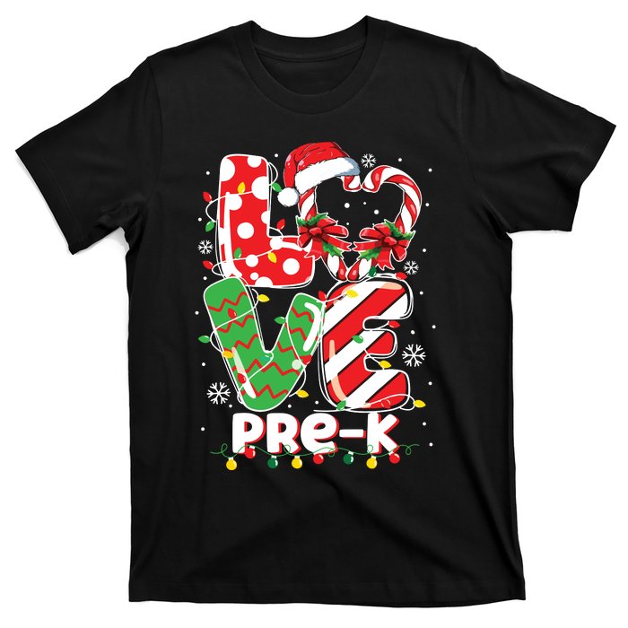 Love Pre K Teacher Christmas Funny Candy Cane Xmas T-Shirt