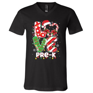 Love Pre K Teacher Christmas Funny Candy Cane Xmas V-Neck T-Shirt