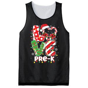 Love Pre K Teacher Christmas Funny Candy Cane Xmas Mesh Reversible Basketball Jersey Tank