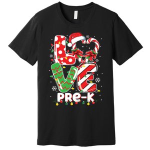 Love Pre K Teacher Christmas Funny Candy Cane Xmas Premium T-Shirt