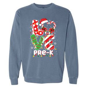 Love Pre K Teacher Christmas Funny Candy Cane Xmas Garment-Dyed Sweatshirt