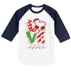 Love Pre K Teacher Christmas Funny Candy Cane Xmas Baseball Sleeve Shirt