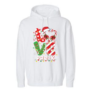 Love Pre K Teacher Christmas Funny Candy Cane Xmas Garment-Dyed Fleece Hoodie