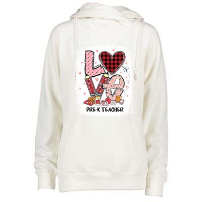 Love Pre K Teacher Happy Valentines Day Gift Womens Funnel Neck Pullover Hood