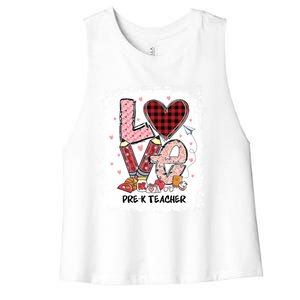 Love Pre K Teacher Happy Valentines Day Gift Women's Racerback Cropped Tank