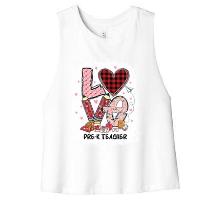 Love Pre K Teacher Happy Valentines Day Gift Women's Racerback Cropped Tank