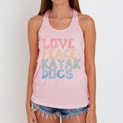 Love Peace Kayak Dogs Kayaking For Kayaker Whitewater Gift Women's Knotted Racerback Tank