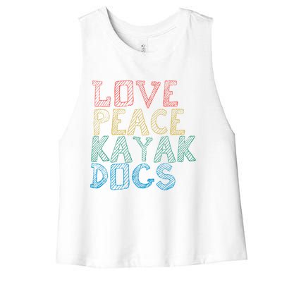 Love Peace Kayak Dogs Kayaking For Kayaker Whitewater Gift Women's Racerback Cropped Tank