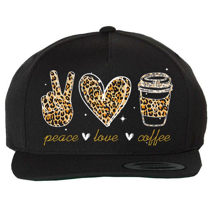 Leopard Peace Love Coffee Lovers Hippie Gifts Wool Snapback Cap