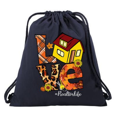 LOVE Pumpkin Leopard Realtor Life Fall Thanksgiving Drawstring Bag