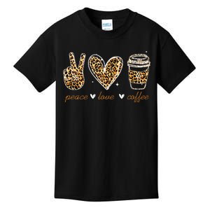 Leopard Peace Love Coffee Lovers Hippie Gifts Kids T-Shirt