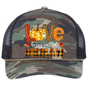 Leopard Pumpkin Love Being Called Memaw Fall Thanksgiving Retro Rope Trucker Hat Cap