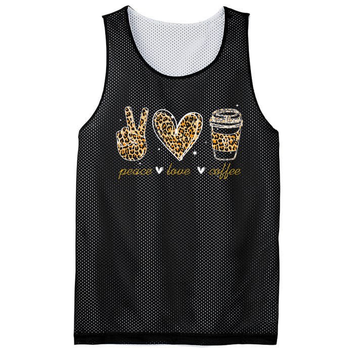 Leopard Peace Love Coffee Lovers Hippie Gifts Mesh Reversible Basketball Jersey Tank