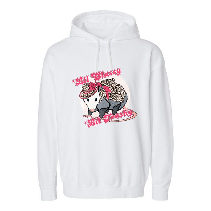 Leopard Possum Lil Classy Lil Trashy Possum Sarcastic Garment-Dyed Fleece Hoodie