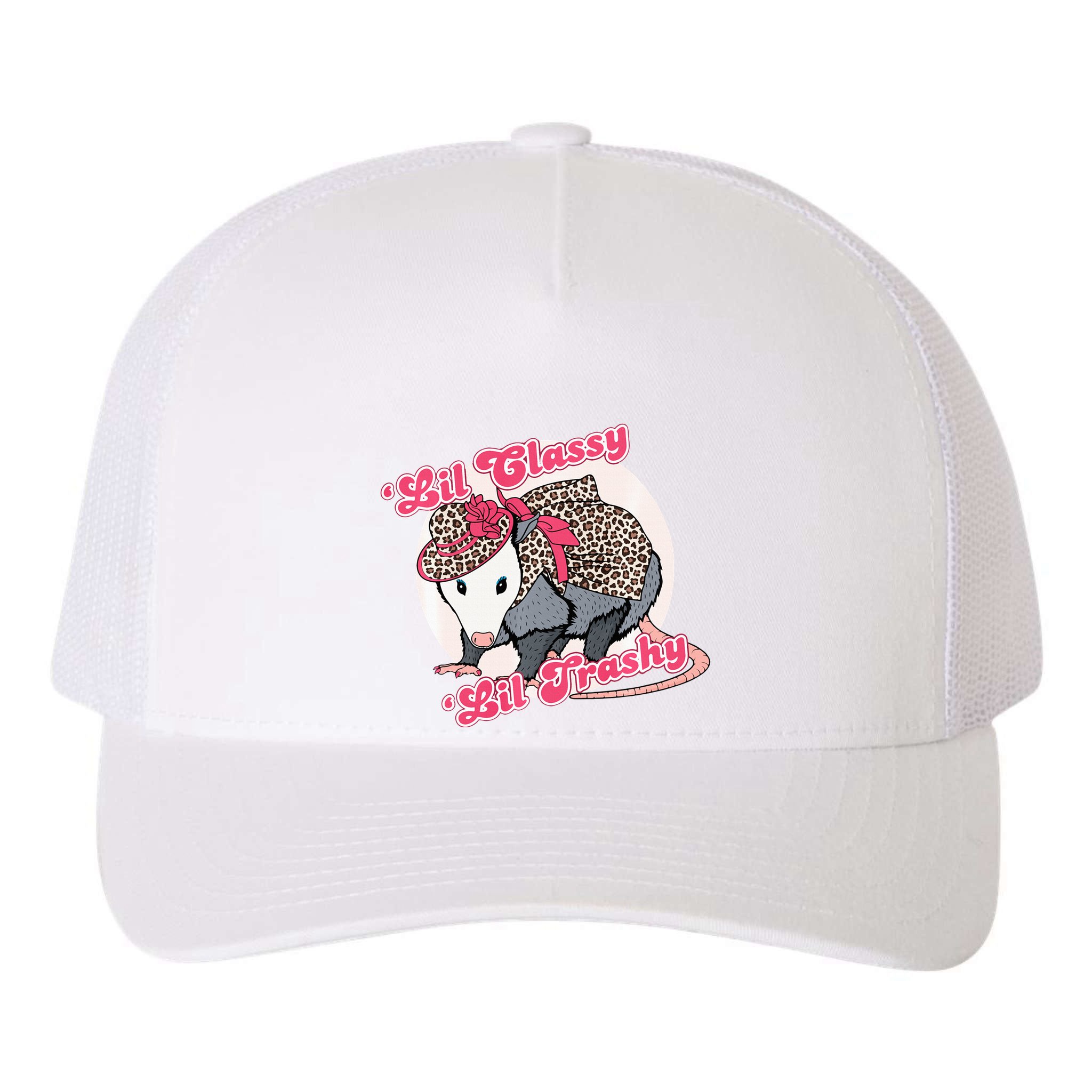 Leopard Possum Lil Classy Lil Trashy Possum Sarcastic Yupoong Adult 5-Panel Trucker Hat