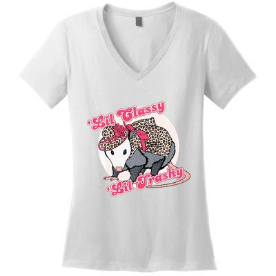 Leopard Possum Lil Classy Lil Trashy Possum Sarcastic Women's V-Neck T-Shirt