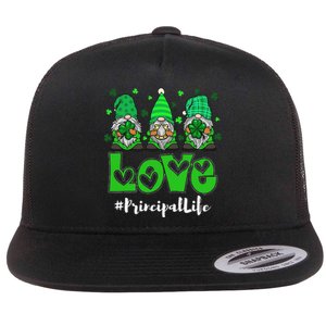 Love Principal Life Gnome Shamrock Saint Patrick's Day Flat Bill Trucker Hat