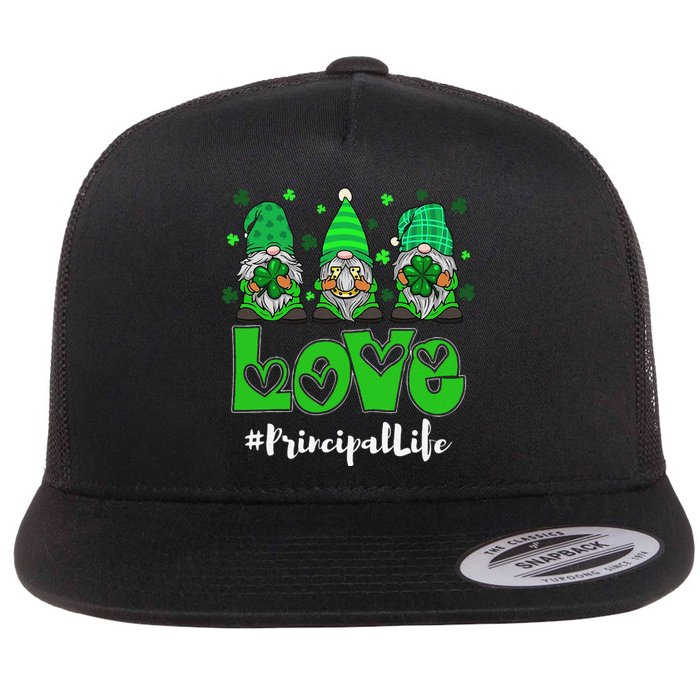 Love Principal Life Gnome Shamrock Saint Patrick's Day Flat Bill Trucker Hat