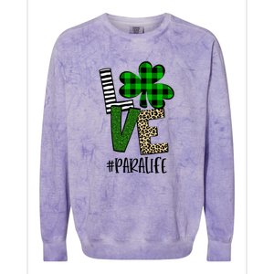 LOVE Paraprofessional Life St Patrick's Day Shamrock Leopard Colorblast Crewneck Sweatshirt