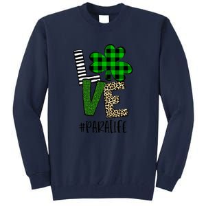 LOVE Paraprofessional Life St Patrick's Day Shamrock Leopard Tall Sweatshirt