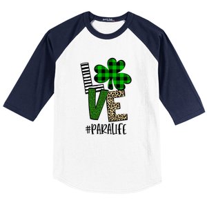 LOVE Paraprofessional Life St Patrick's Day Shamrock Leopard Baseball Sleeve Shirt