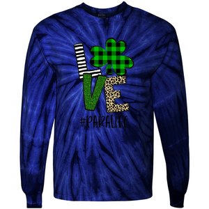 LOVE Paraprofessional Life St Patrick's Day Shamrock Leopard Tie-Dye Long Sleeve Shirt