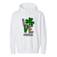 LOVE Paraprofessional Life St Patrick's Day Shamrock Leopard Garment-Dyed Fleece Hoodie