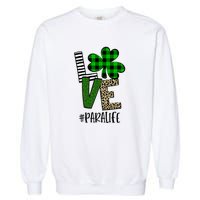 LOVE Paraprofessional Life St Patrick's Day Shamrock Leopard Garment-Dyed Sweatshirt